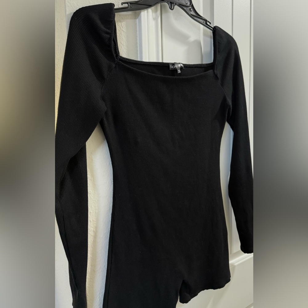🖤 Fashion Nova Black Ribbed Long Sleeve Romper – Size XL & 1XL